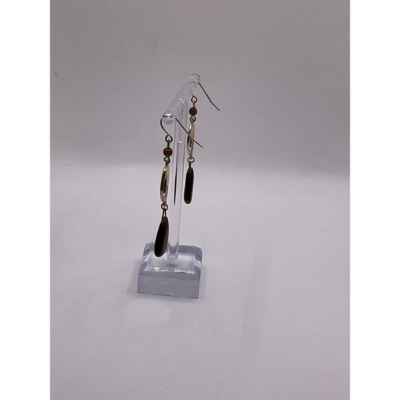 Vintage-Inspired Oval & Teardrop Earrings With Bead Accents In Silver & Brown - Picture 6 of 6